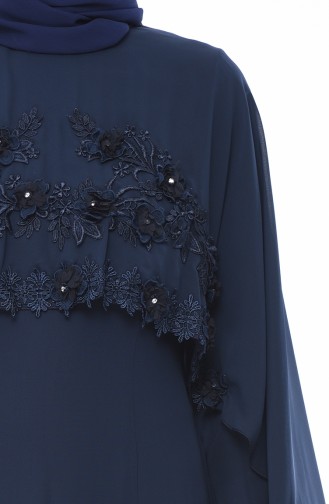 Navy Blue Hijab Evening Dress 52661-01