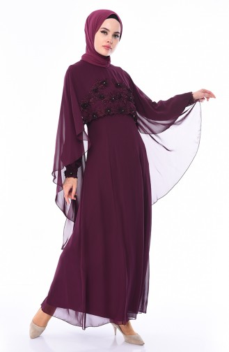 Plum Hijab Evening Dress 52661-03