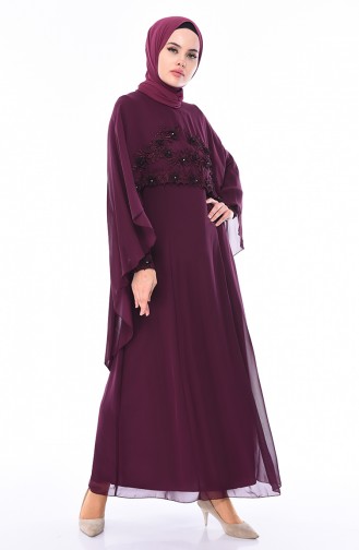 Plum Hijab Evening Dress 52661-03