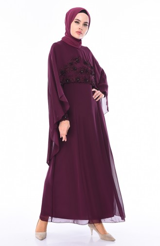 Robe de Soirée Détail Fleurs 52661-03 Plum 52661-03