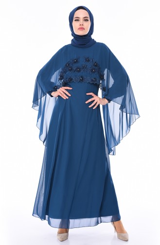 Petrol Hijab Evening Dress 52661-04