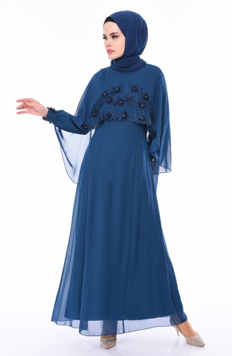 Petrol Hijab Evening Dress 52661-04