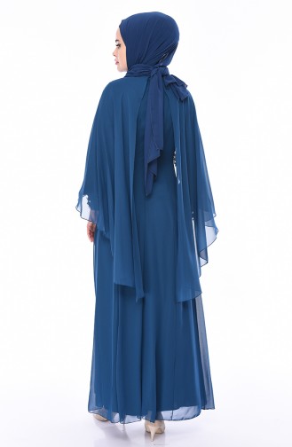 فساتين سهرة بتصميم اسلامي أزرق زيتي 52661-04