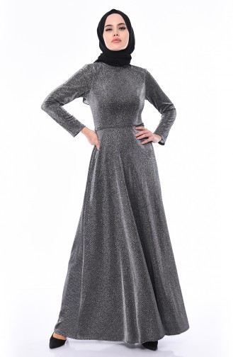 Silver Gray Hijab Evening Dress 9008-01