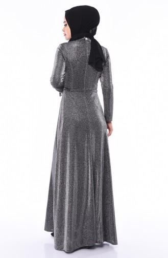 Silver Gray Hijab Evening Dress 9008-01