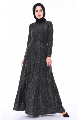 Black Hijab Evening Dress 9008-02