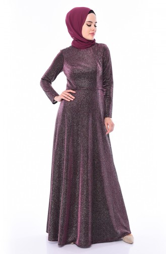 Plum Hijab Evening Dress 9008-03