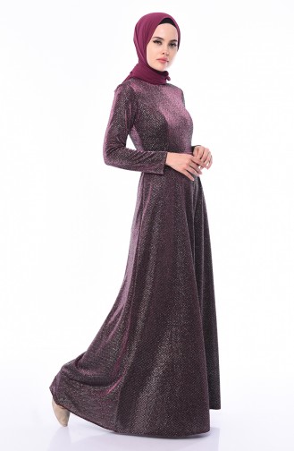 Plum Hijab Evening Dress 9008-03