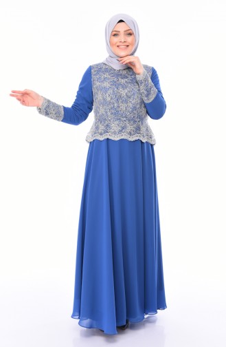 Grosse Grösse Pailletten Abendkleid 1299-03 Blau 1299-03