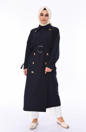 Saisonaler Trenchcoat mit Gürtel 90003-02 Dunkelblau 90003-02