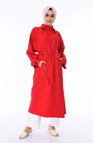 Saisonaler Trenchcoat mit Gürtel 90003-07 Rot 90003-07