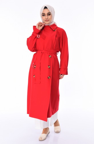 Saisonaler Trenchcoat mit Gürtel 90003-07 Rot 90003-07