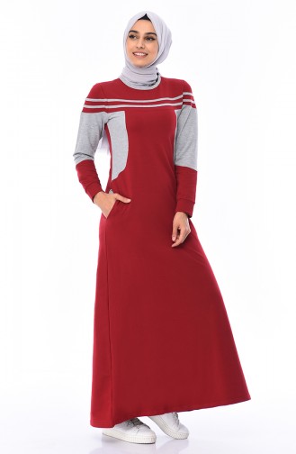 Claret Red Hijab Dress 7010-05