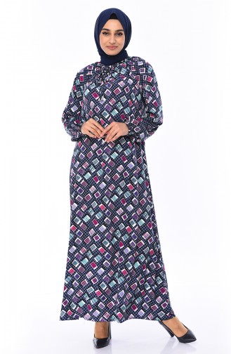 Navy Blue Hijab Dress 8373-03