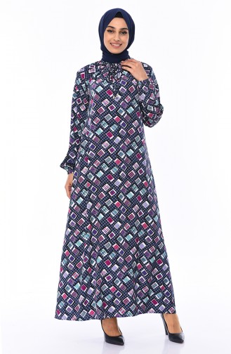 Navy Blue Hijab Dress 8373-03