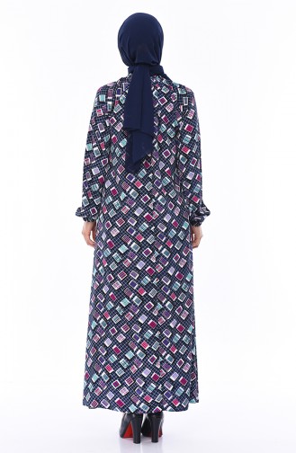 Navy Blue Hijab Dress 8373-03