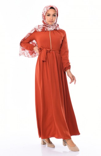 Brick Red Hijab Dress 5031-04