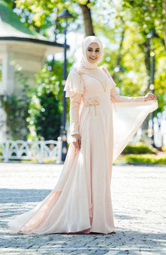 Lachsrosa Hijab-Abendkleider 7024-03