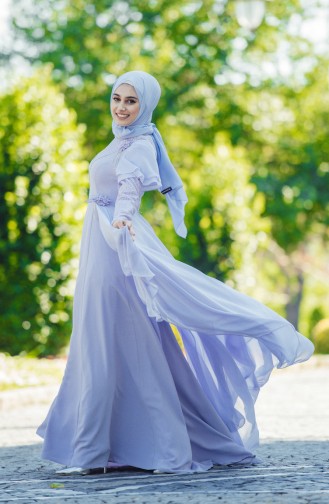 Violet Hijab Evening Dress 7024-05