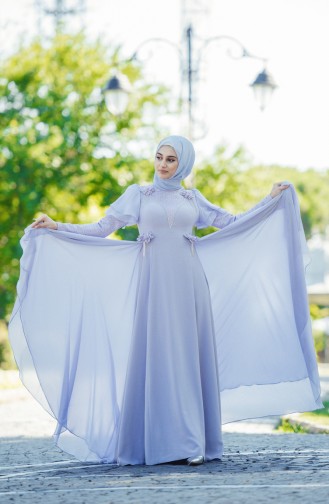 Violet Hijab Evening Dress 7024-05