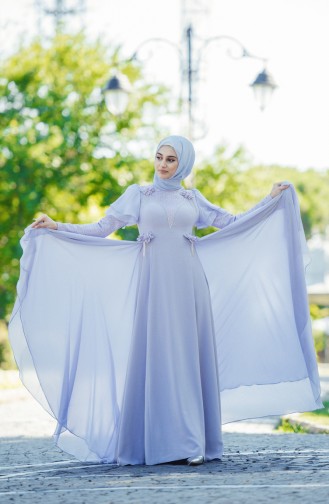 Violet Hijab Evening Dress 7024-05