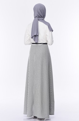 Striped Crepe Dress 8139-04 White 8139-04