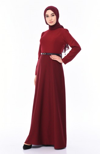 فستان كريب بتصميم مُخطط 8139-02 لون خمري 8139-02
