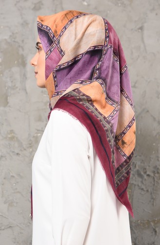 Desenli Çekme Cotton Eşarp 2300-12 Mor