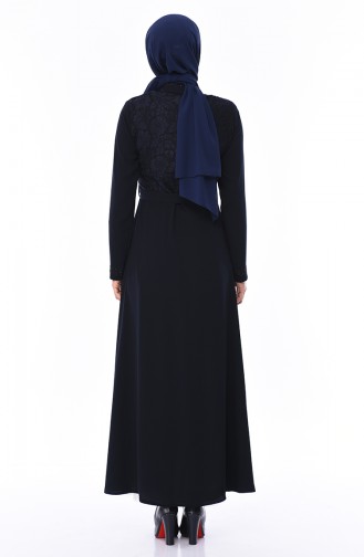 Abaya a Dentelle 0015-02 Bleu Marine 0015-02