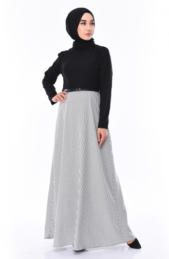 Striped Crepe Dress 8139-01 Black 8139-01