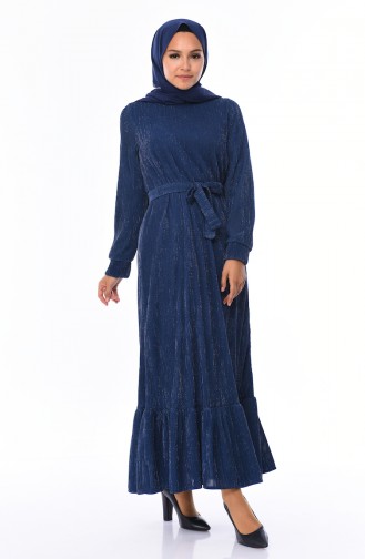 Gerafftes Kleid mit Band 2246-01 Indigo 2246-01