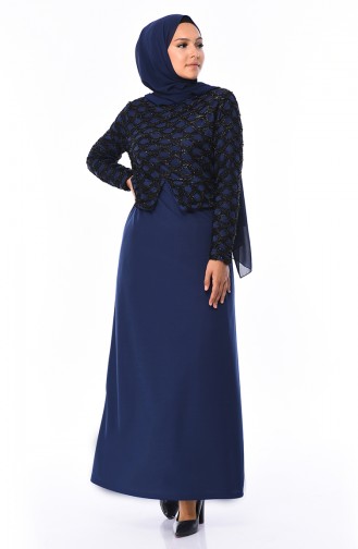 Navy Blue Hijab Dress 4046-03