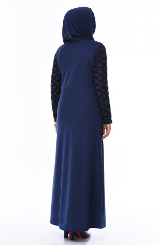 Navy Blue Hijab Dress 4046-03