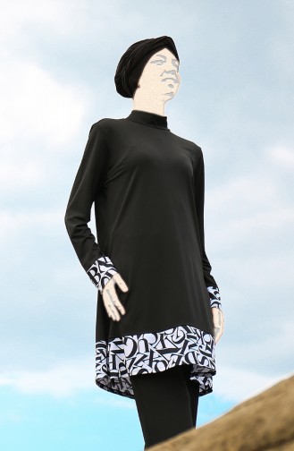 Patchwork Hijab Badeanzug 1977-01 Schwarz 1977-01