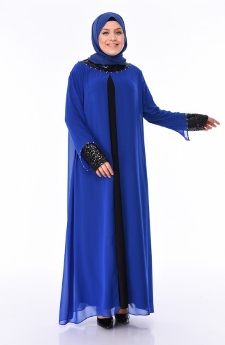 Robe de Soirée à Paillettes Grande Taille 6056-03 Bleu Roi 6056-03