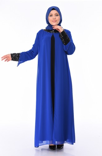 Robe de Soirée a Paillettes Grande Taille 6056-03 Bleu Roi 6056-03