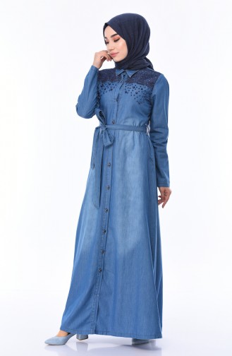Jeansblau Hijab Kleider 8885-01