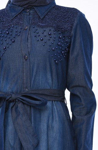 Dark Blue Jeans Hijab Dress 8885-38.Koyu Kot