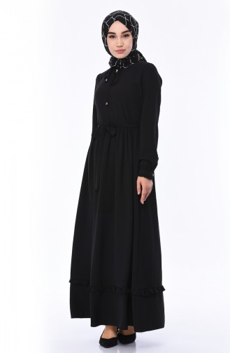 Büzgülü Kuşaklı Elbise 2025-01 Siyah
