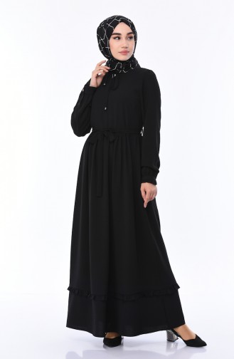 Büzgülü Kuşaklı Elbise 2025-01 Siyah