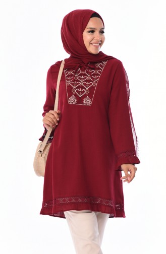 Nakışlı Şile Bezi Tunik 25201-02 Bordo