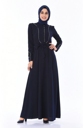 Navy Blue İslamitische Jurk 8152-03