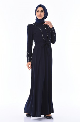 Navy Blue İslamitische Jurk 8152-03