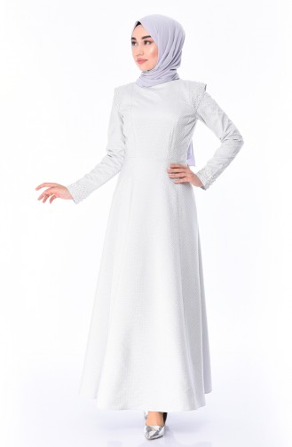 Gray Hijab Evening Dress 9083-01