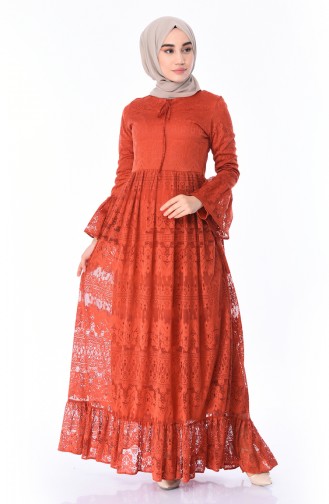 Brick Red Hijab Dress 81611-01