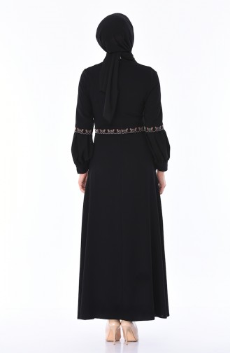 İşlemeli Kloş Elbise 0998-01 Siyah
