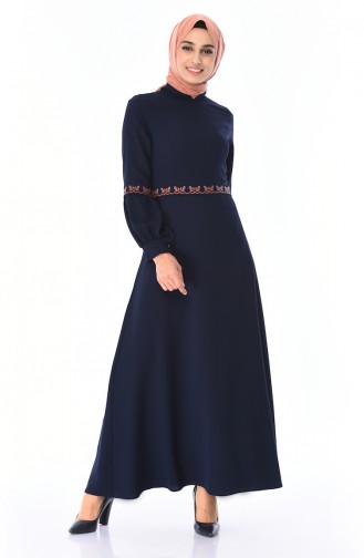 Navy Blue İslamitische Jurk 0998-04