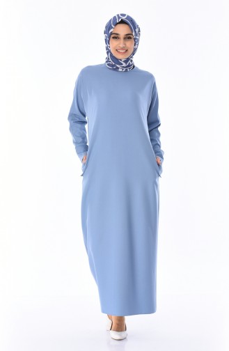 Cep Detaylı Elbise 0246-09 Mavi