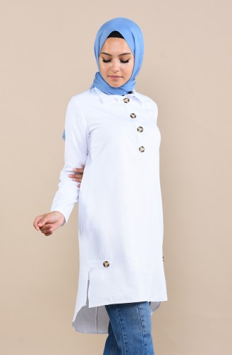 Düğmeli Asimetrik Tunik 5484-03 Ekru