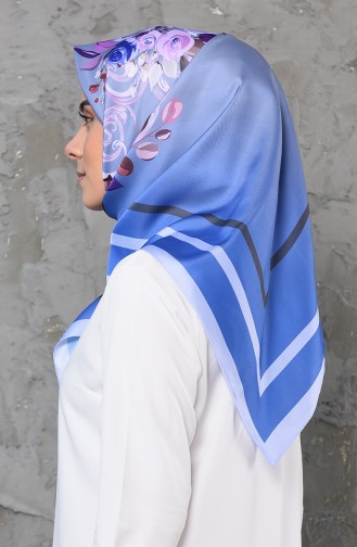 Desenli İpeksi Twill Eşarp 13060-10 Bebek Mavisi